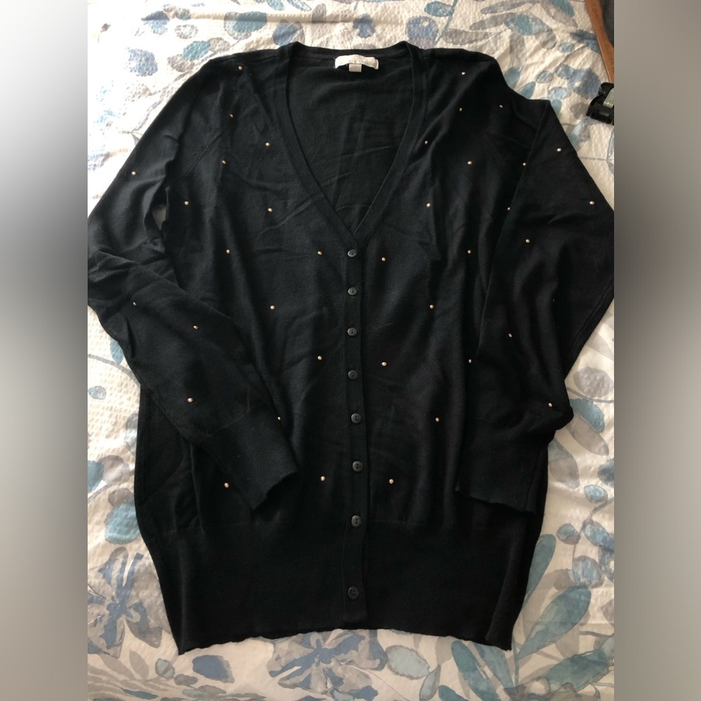 Black cardigan with pearl embellishment on front